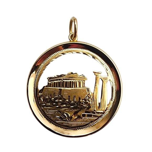 14K Yellow Gold Parthenon Temple Pendant #22768